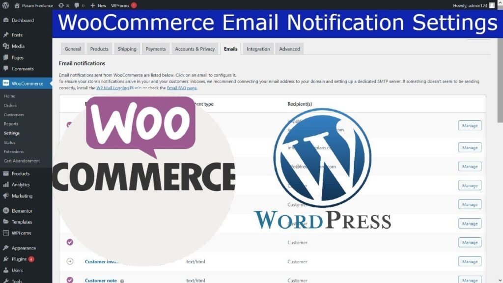 WooCommerce Email Notification Settings