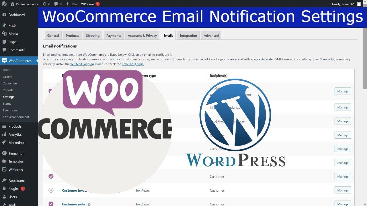 WooCommerce Email Notification Settings