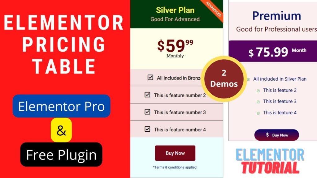 Elementor Pricing Table Widget